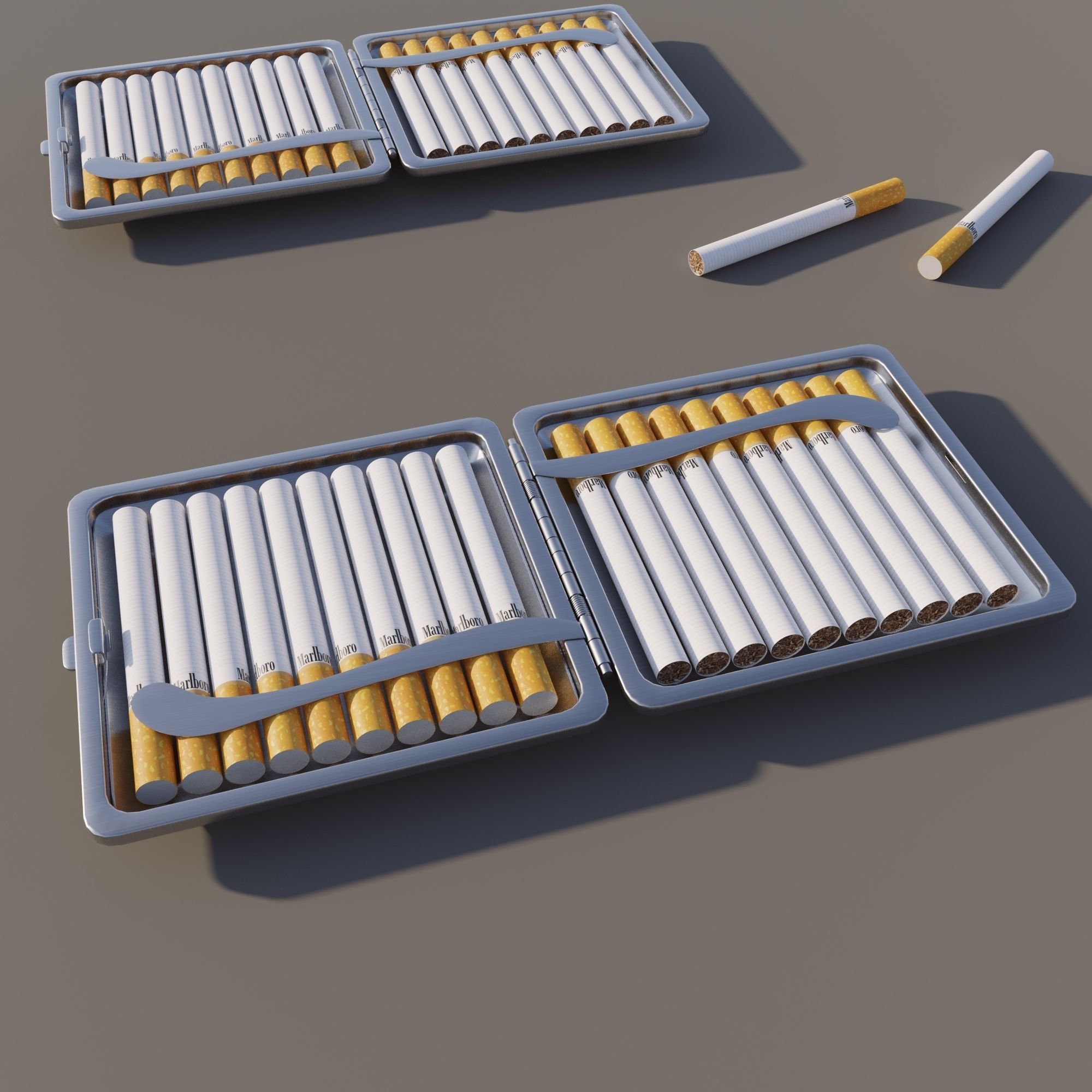 Cigarette Case Metal Closed and Open With 2 Color Low-poly 3D model_4