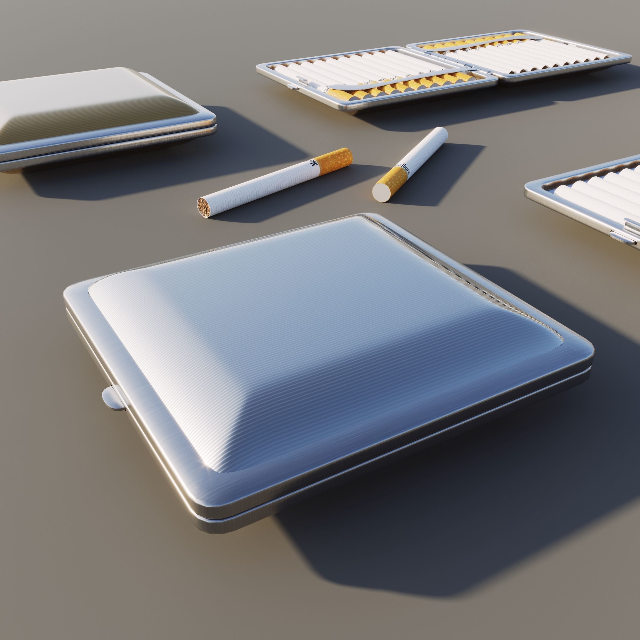 Cigarette Case Metal Closed and Open With 2 Color Low-poly 3D model_3