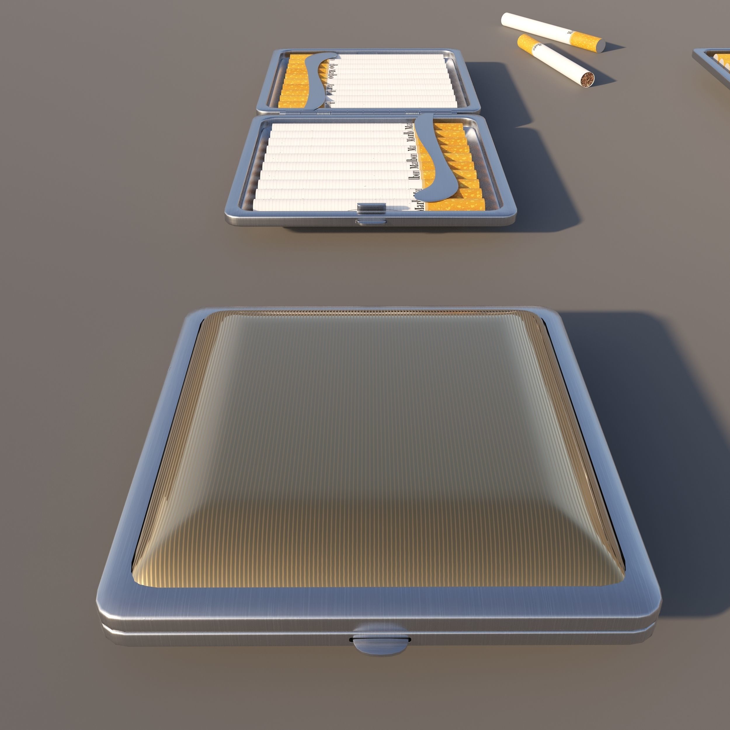 Cigarette Case Metal Closed and Open With 2 Color Low-poly 3D model_6