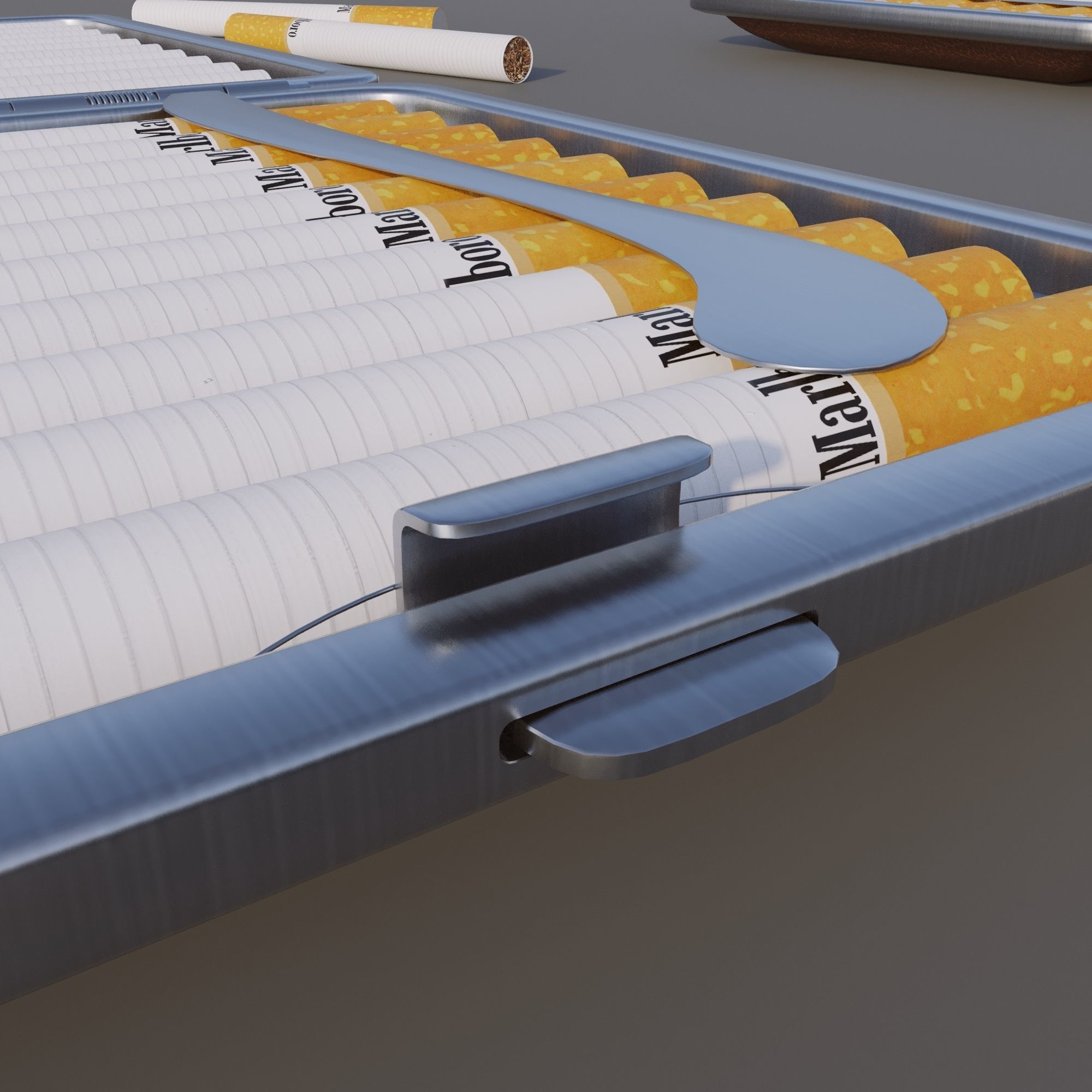 Cigarette Case Metal Closed and Open With 2 Color Low-poly 3D model_2