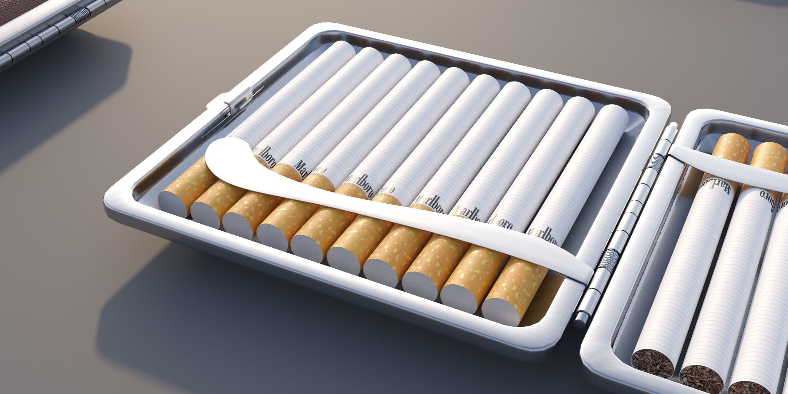 Cigarette Case Metal Closed and Open With 2 Color Low-poly 3D model_8