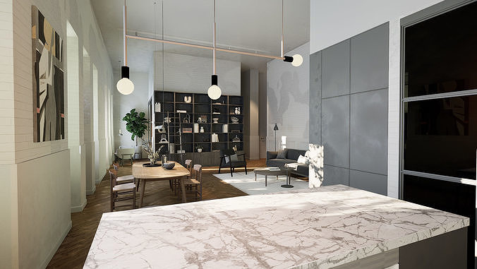 Modern residential interior 02 UE5 Low-poly 3D model 6