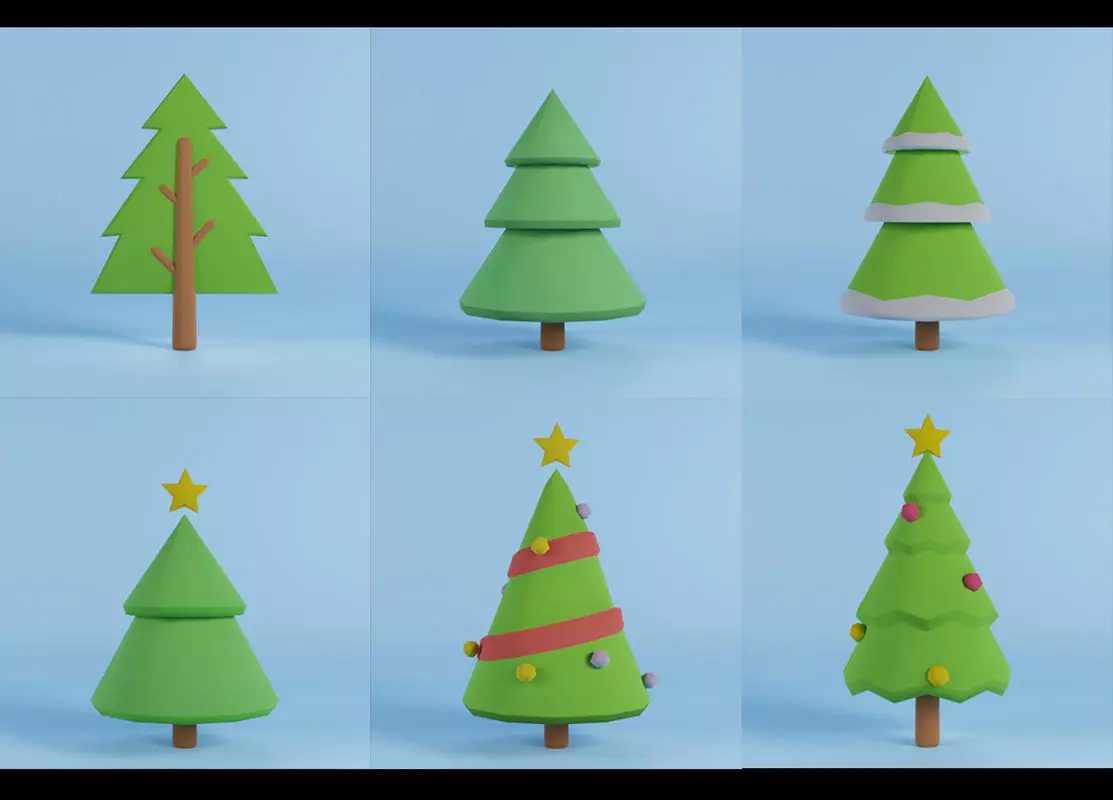 Set of low poly Christmas Tree set A Low-poly 3D model  Low-poly 3D model_0