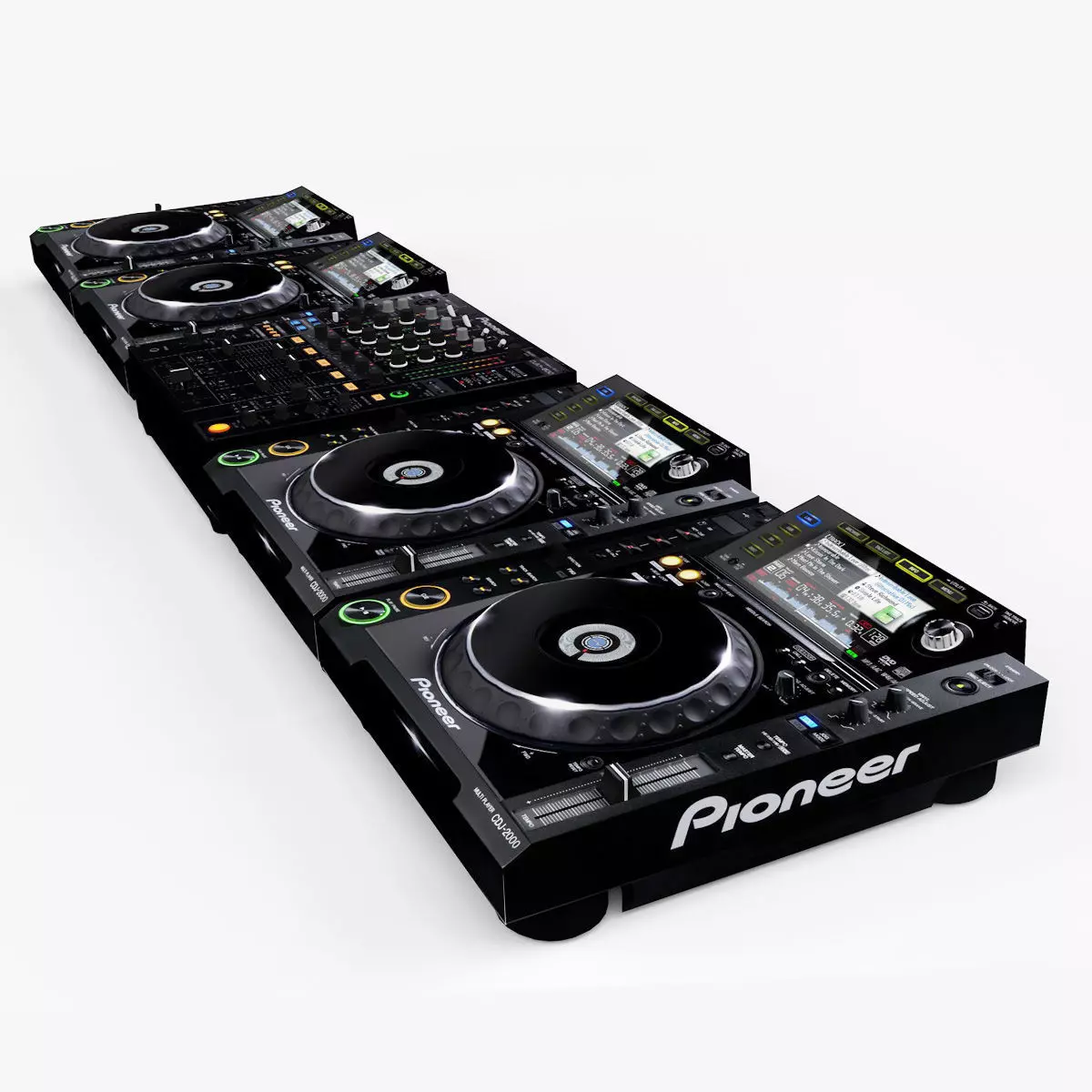 Pioneer CDJ DJM booth set 3D model_0
