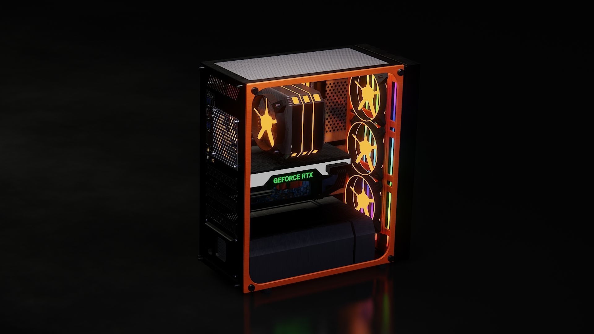 computer orange and tower Low-poly 3D model_3