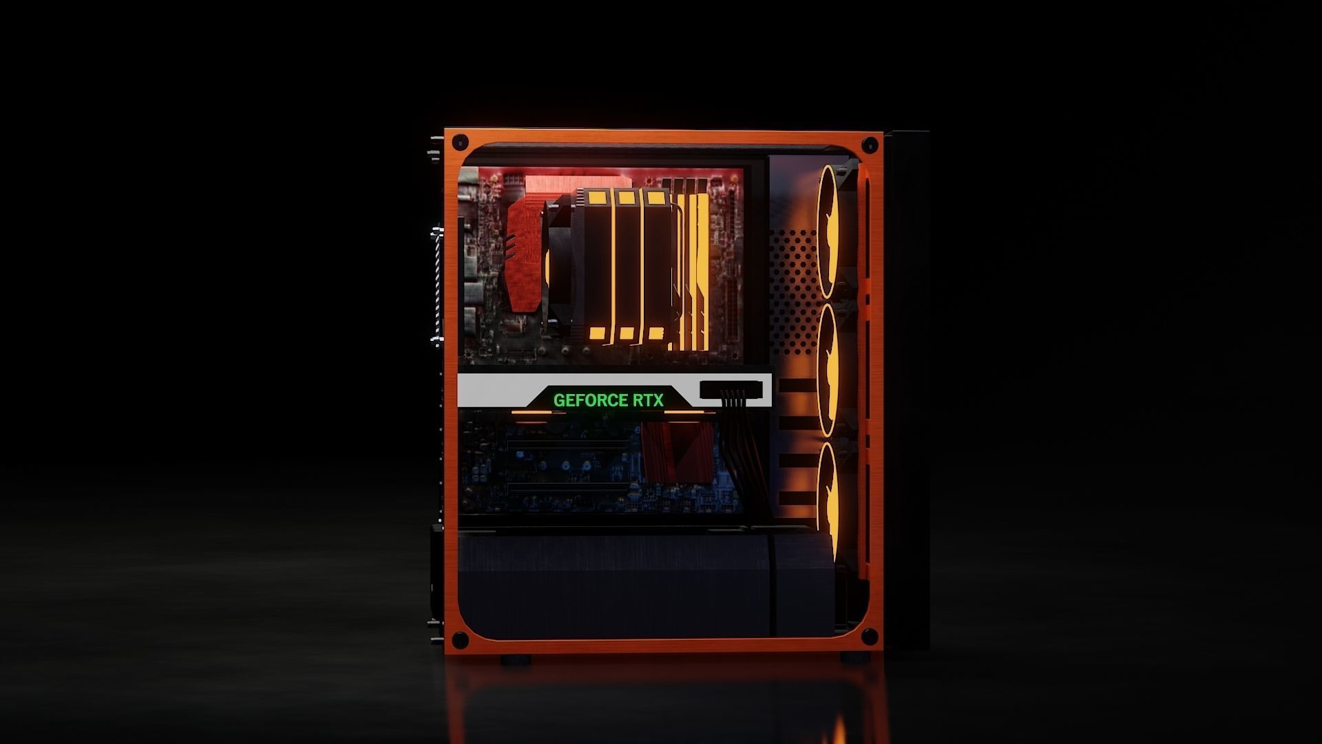 computer orange and tower Low-poly 3D model_29