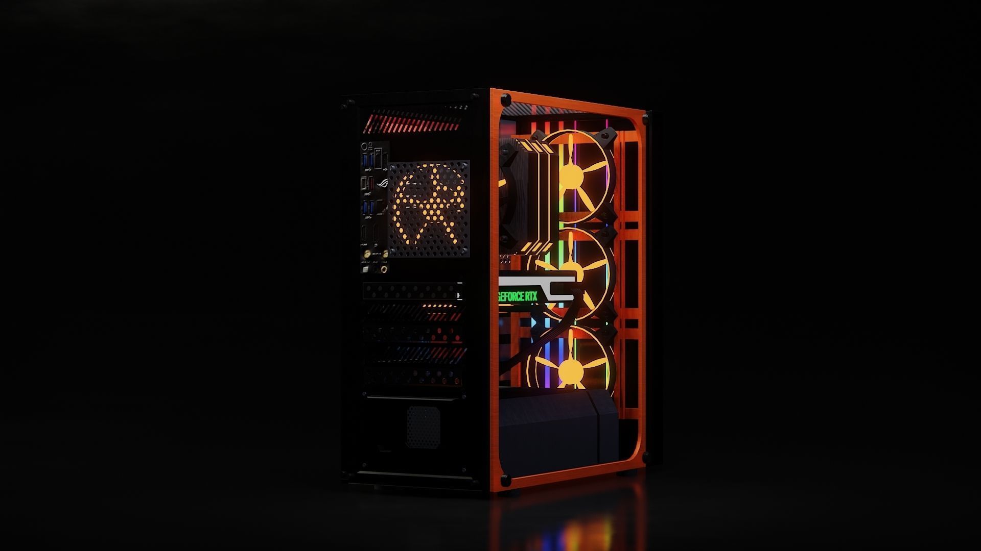 computer orange and tower Low-poly 3D model_12