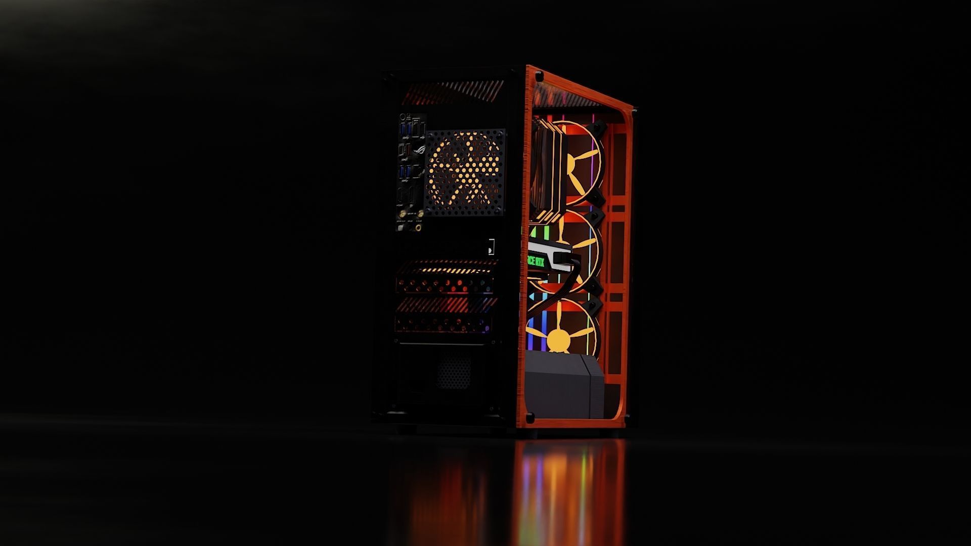 computer orange and tower Low-poly 3D model_1