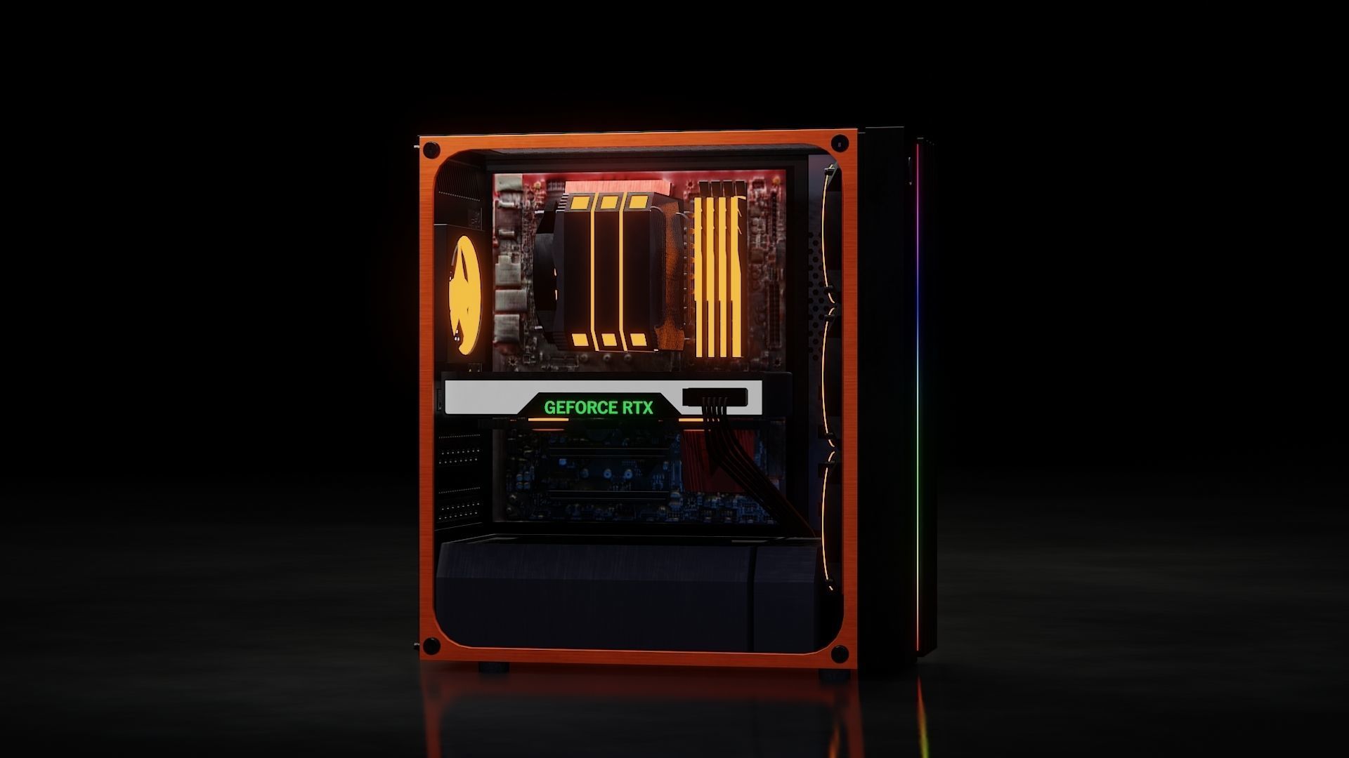 computer orange and tower Low-poly 3D model_28