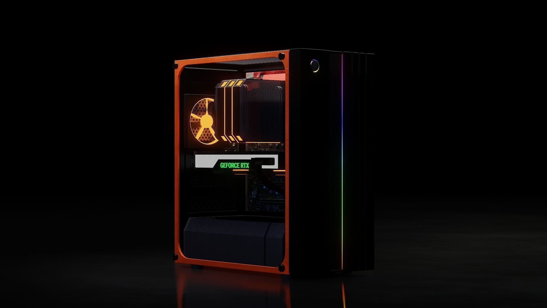 computer orange and tower Low-poly 3D model_26