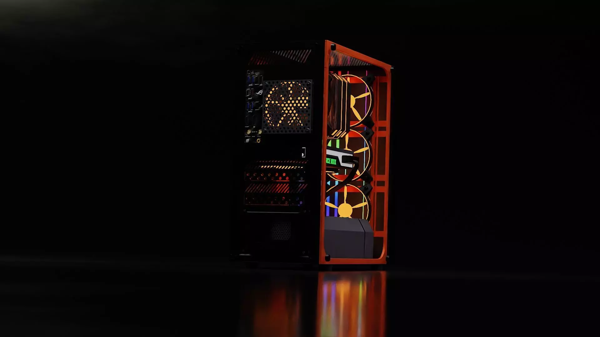 computer orange and tower Low-poly 3D model_0