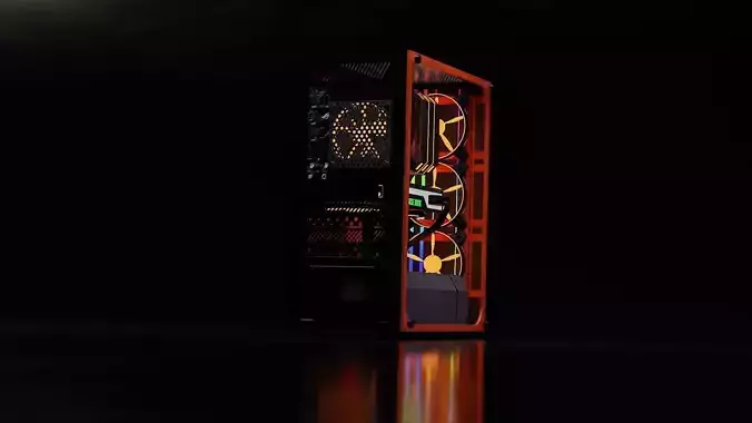 computer orange and tower Low-poly 3D model