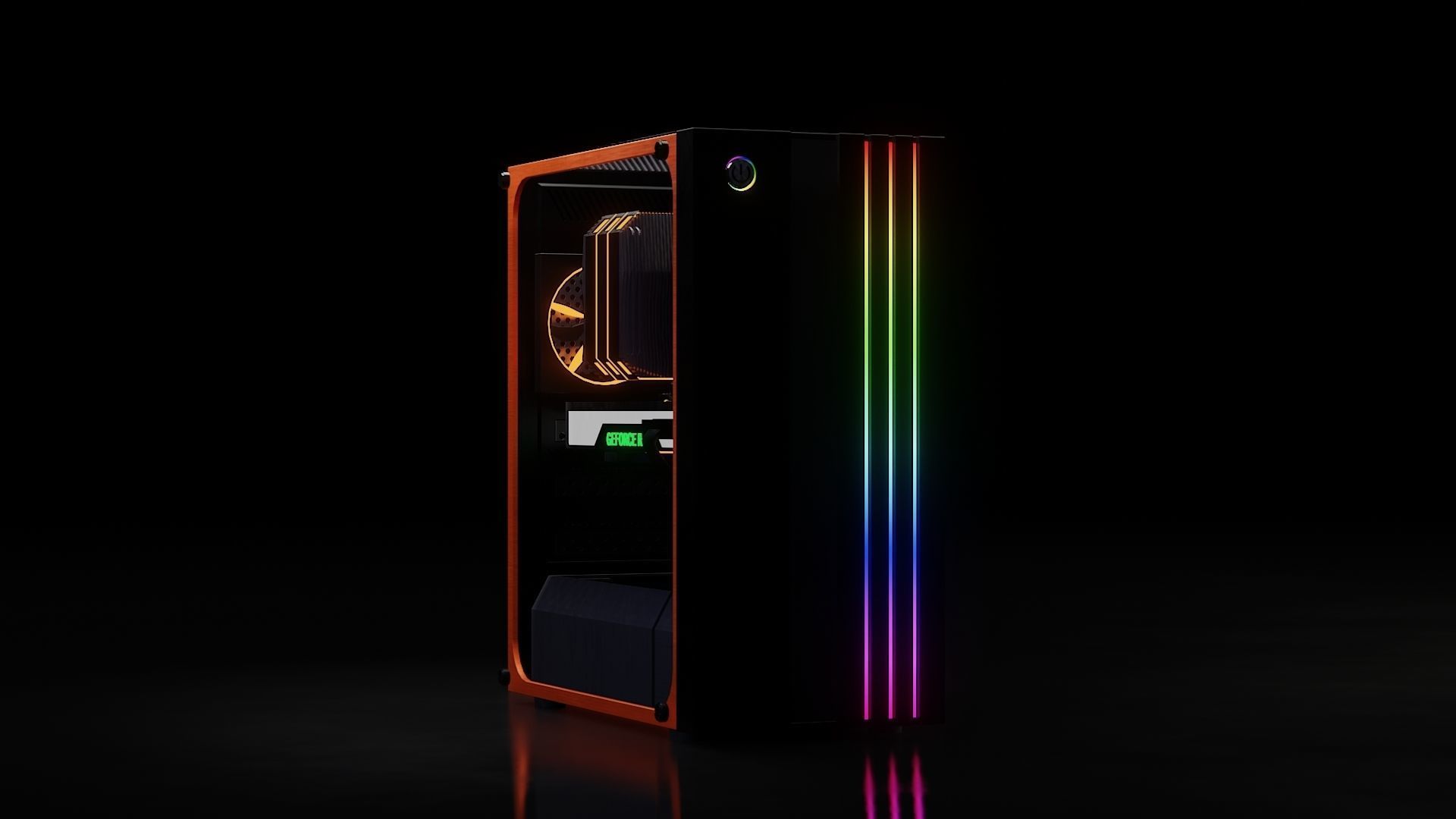 computer orange and tower Low-poly 3D model_25