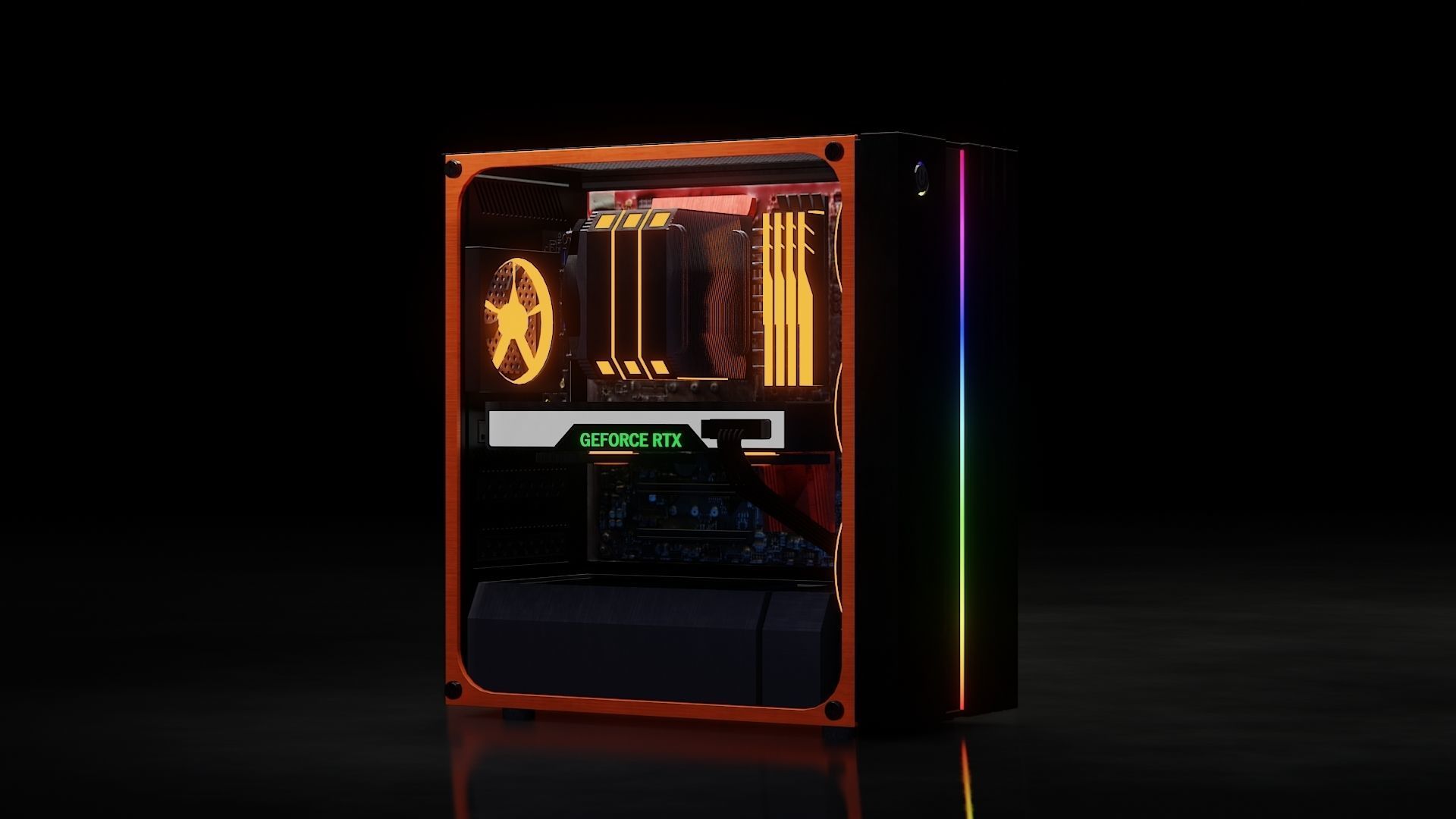 computer orange and tower Low-poly 3D model_27