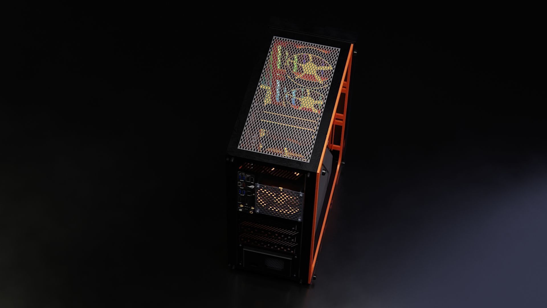 computer orange and tower Low-poly 3D model_2