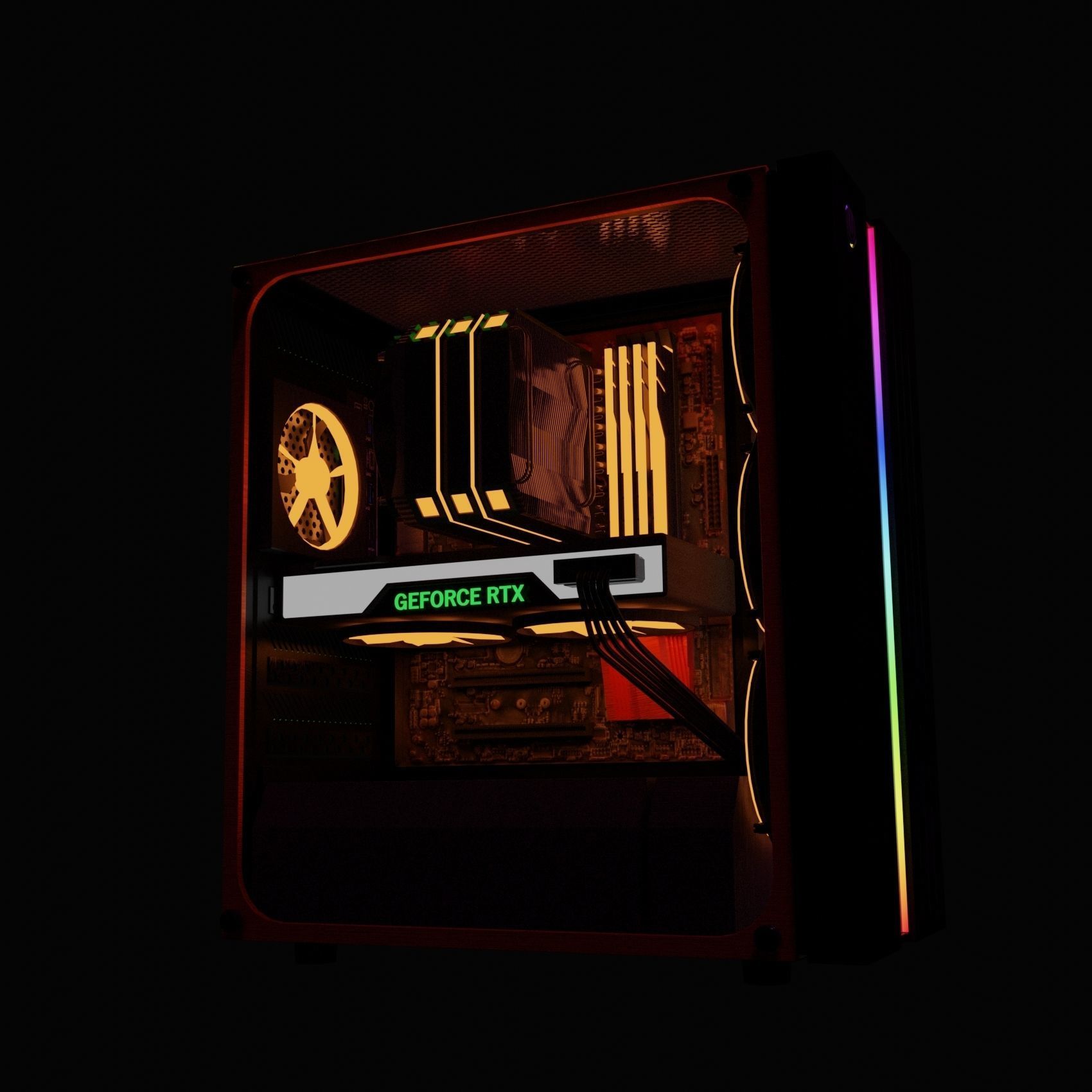 computer orange and tower Low-poly 3D model_32