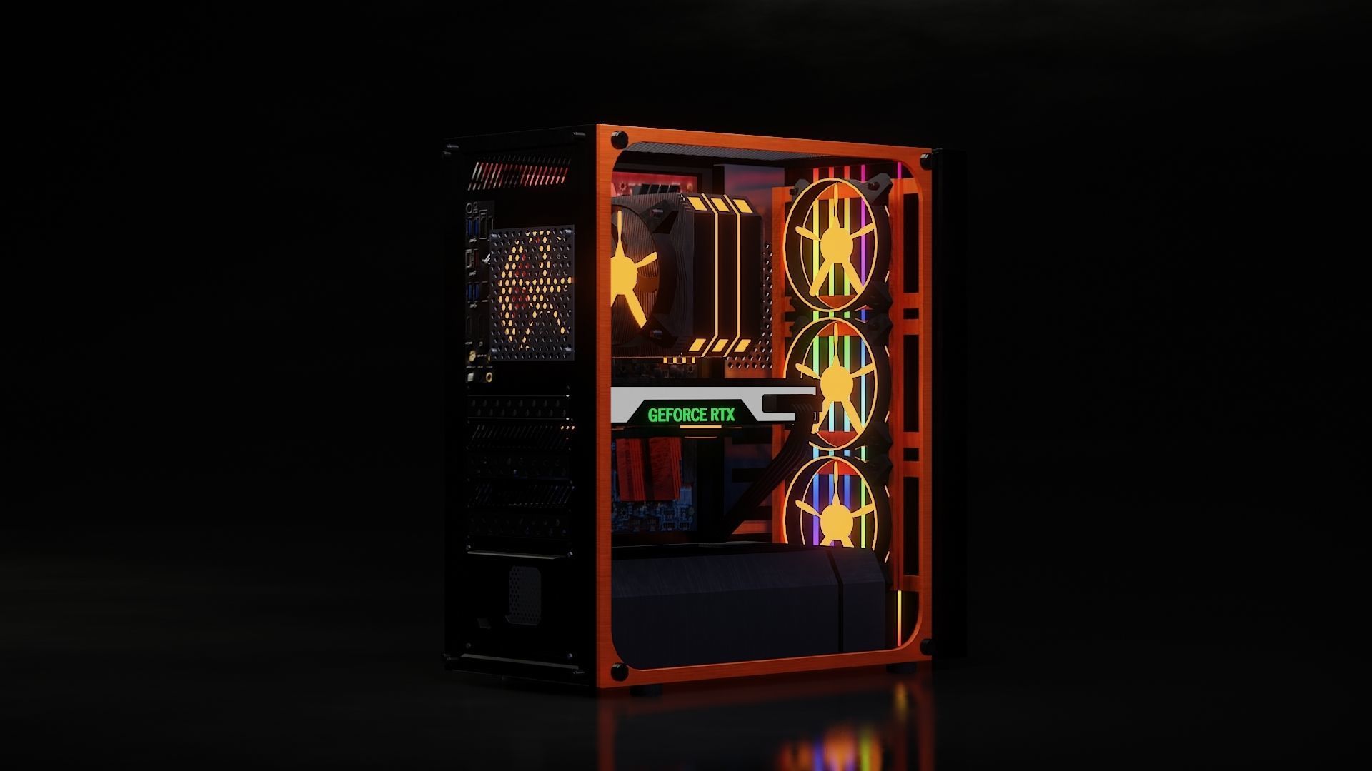 computer orange and tower Low-poly 3D model_31