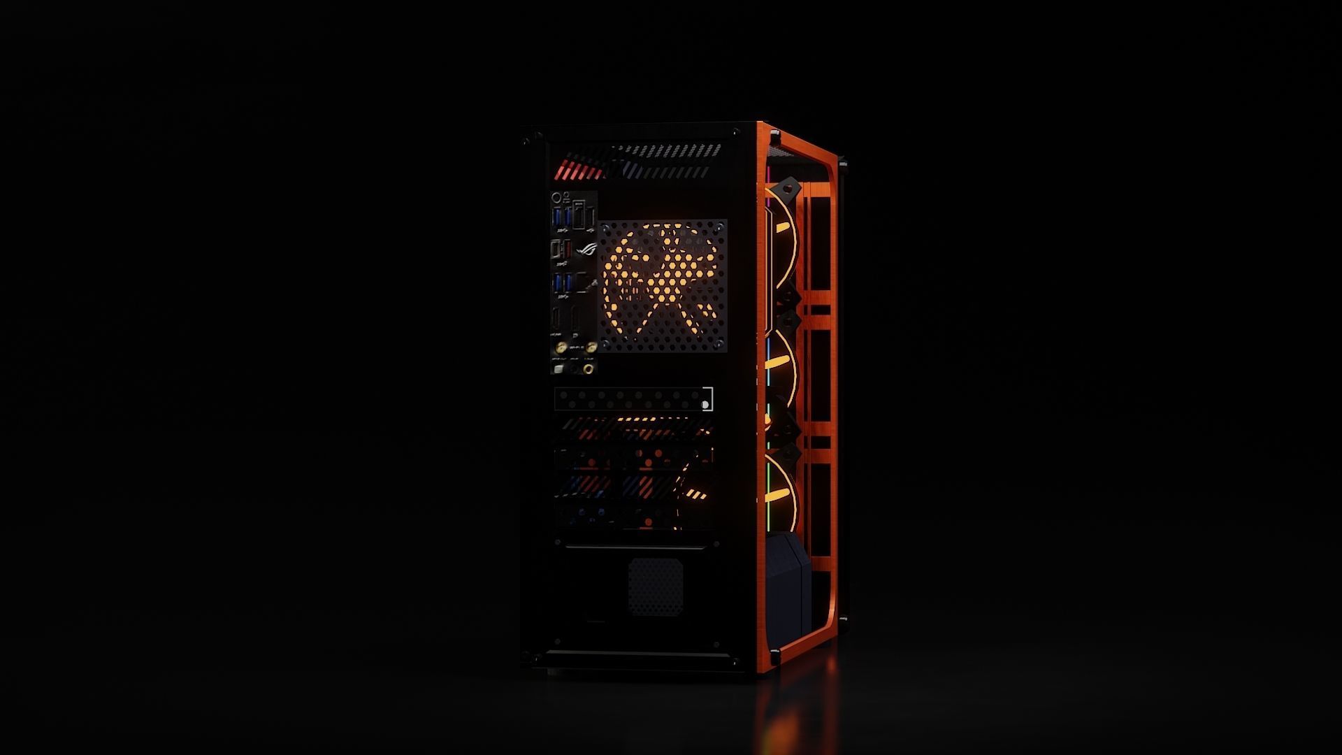 computer orange and tower Low-poly 3D model_13