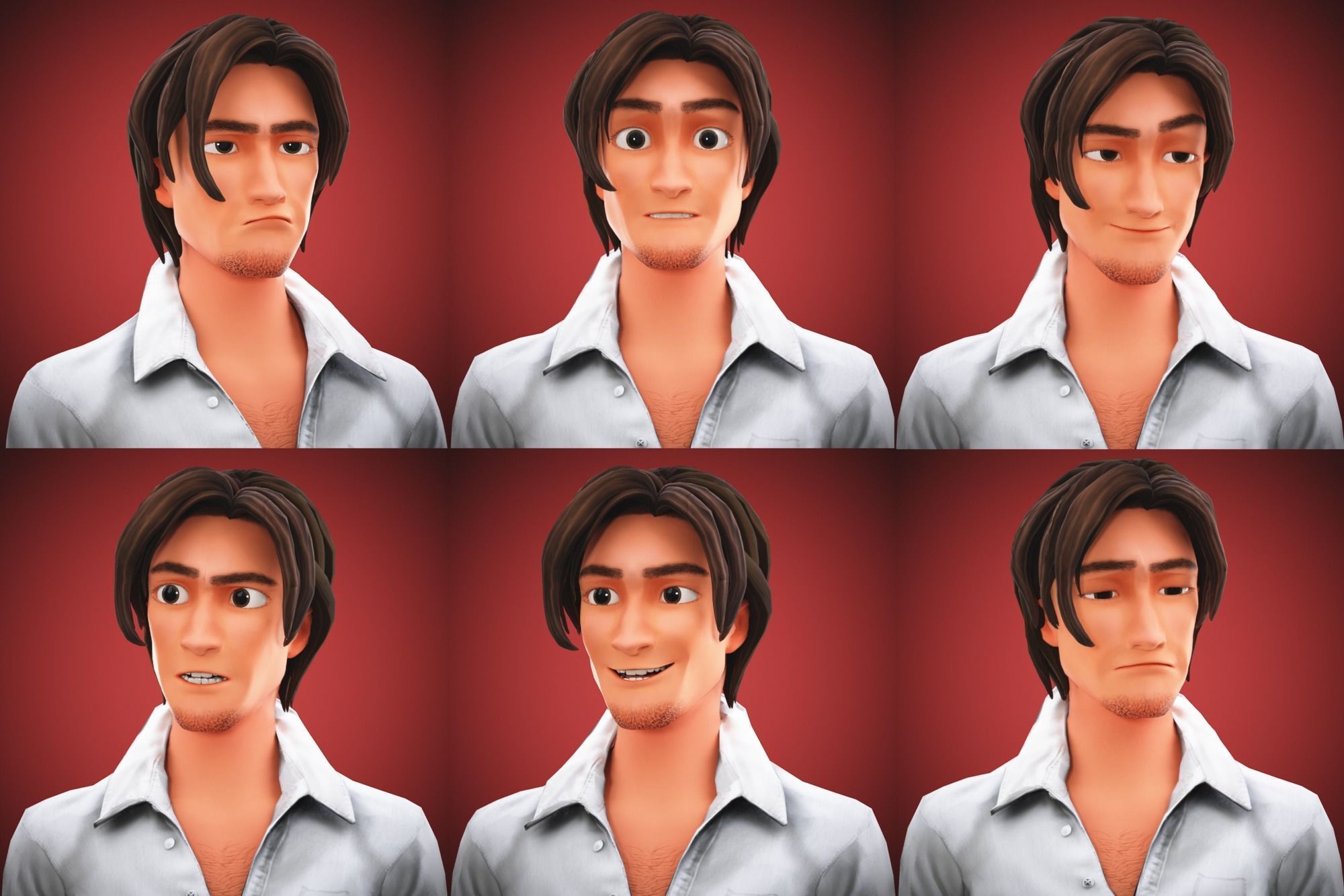 Stylized Game Cartoon Man character rigged Yujin Low-poly 3D model_1