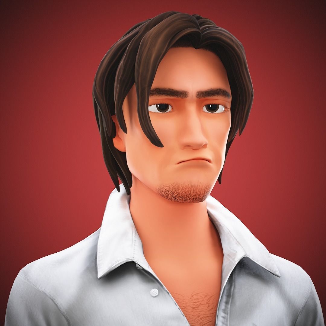 Stylized Game Cartoon Man character rigged Yujin Low-poly 3D model_18