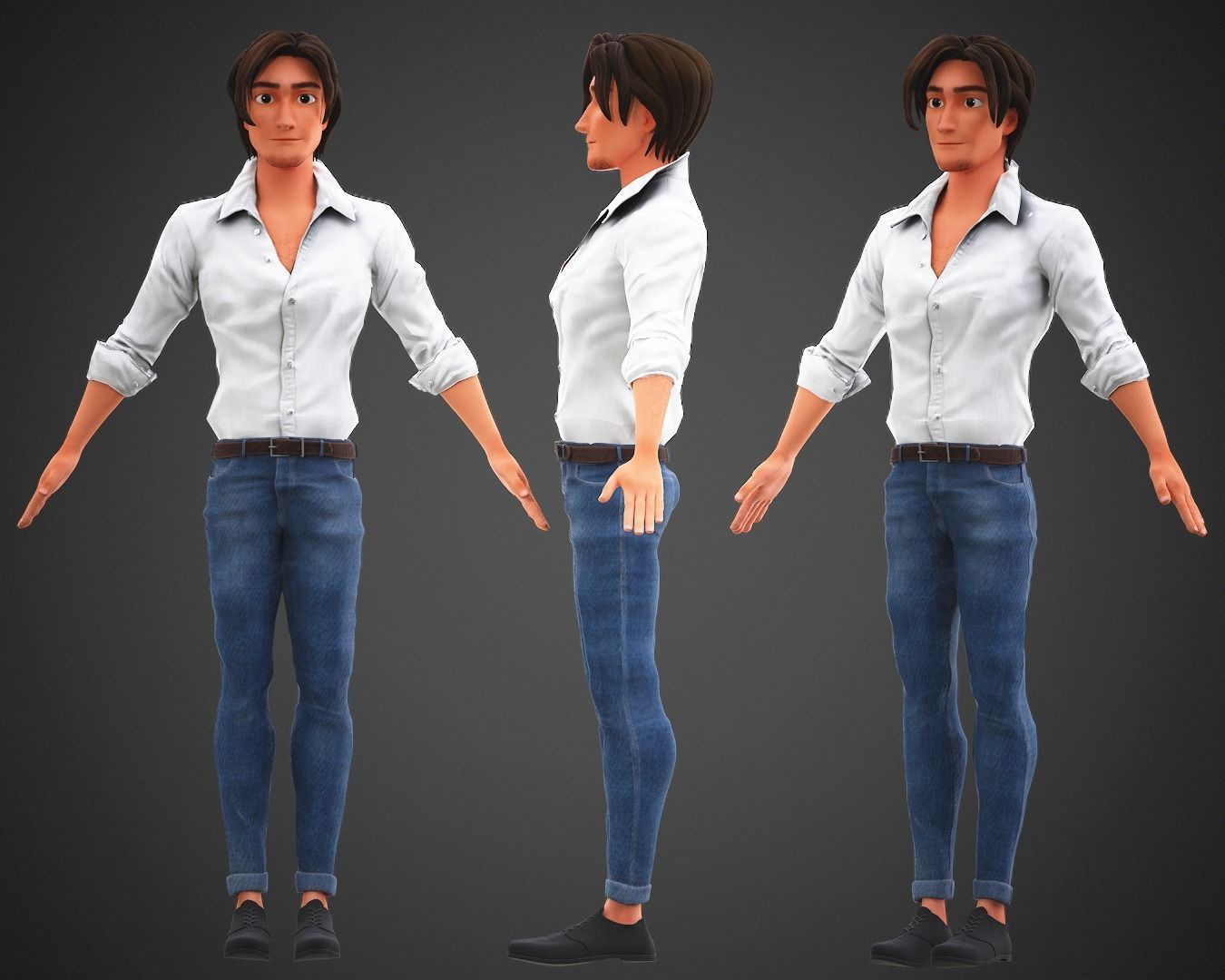 Stylized Game Cartoon Man character rigged Yujin Low-poly 3D model_3