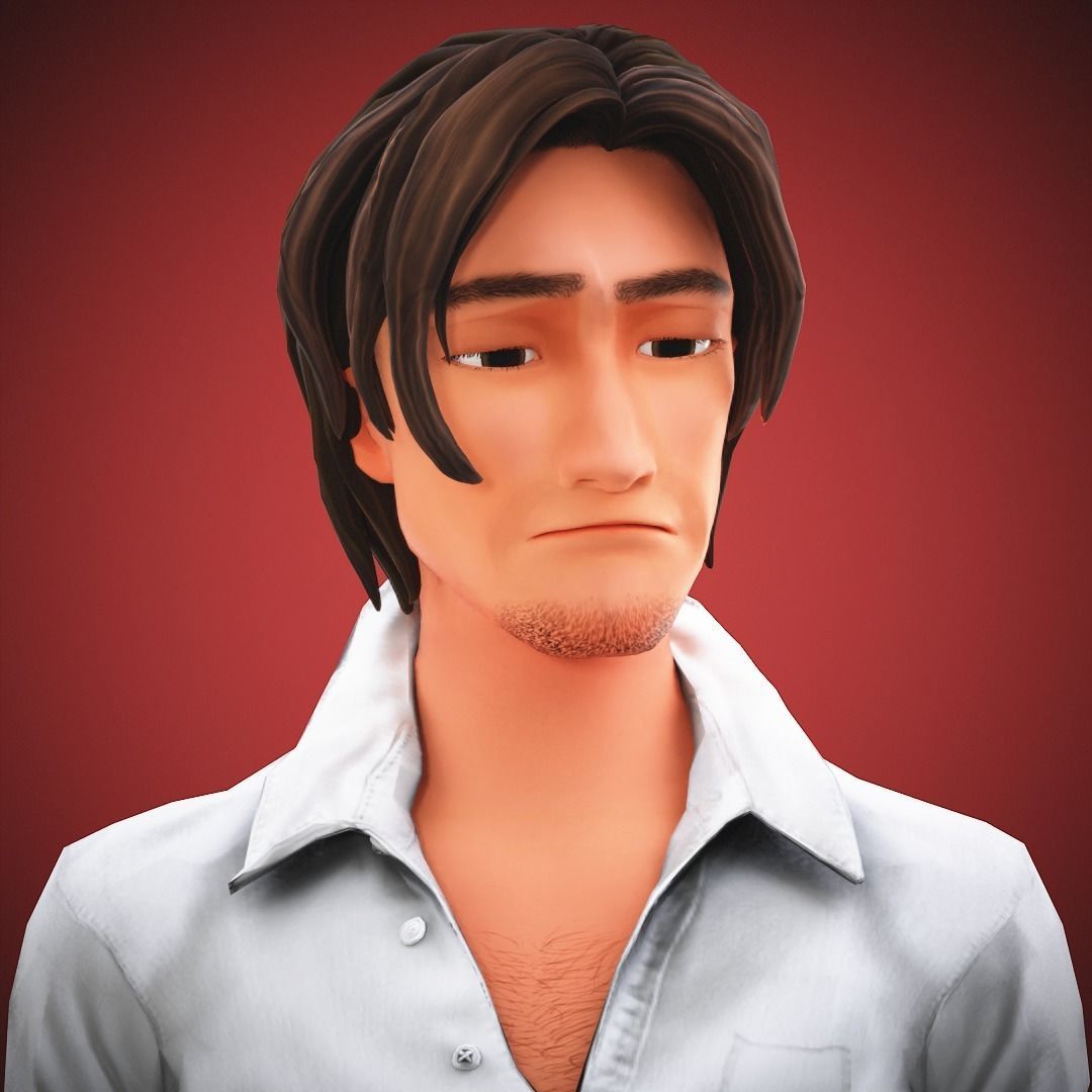 Stylized Game Cartoon Man character rigged Yujin Low-poly 3D model_16