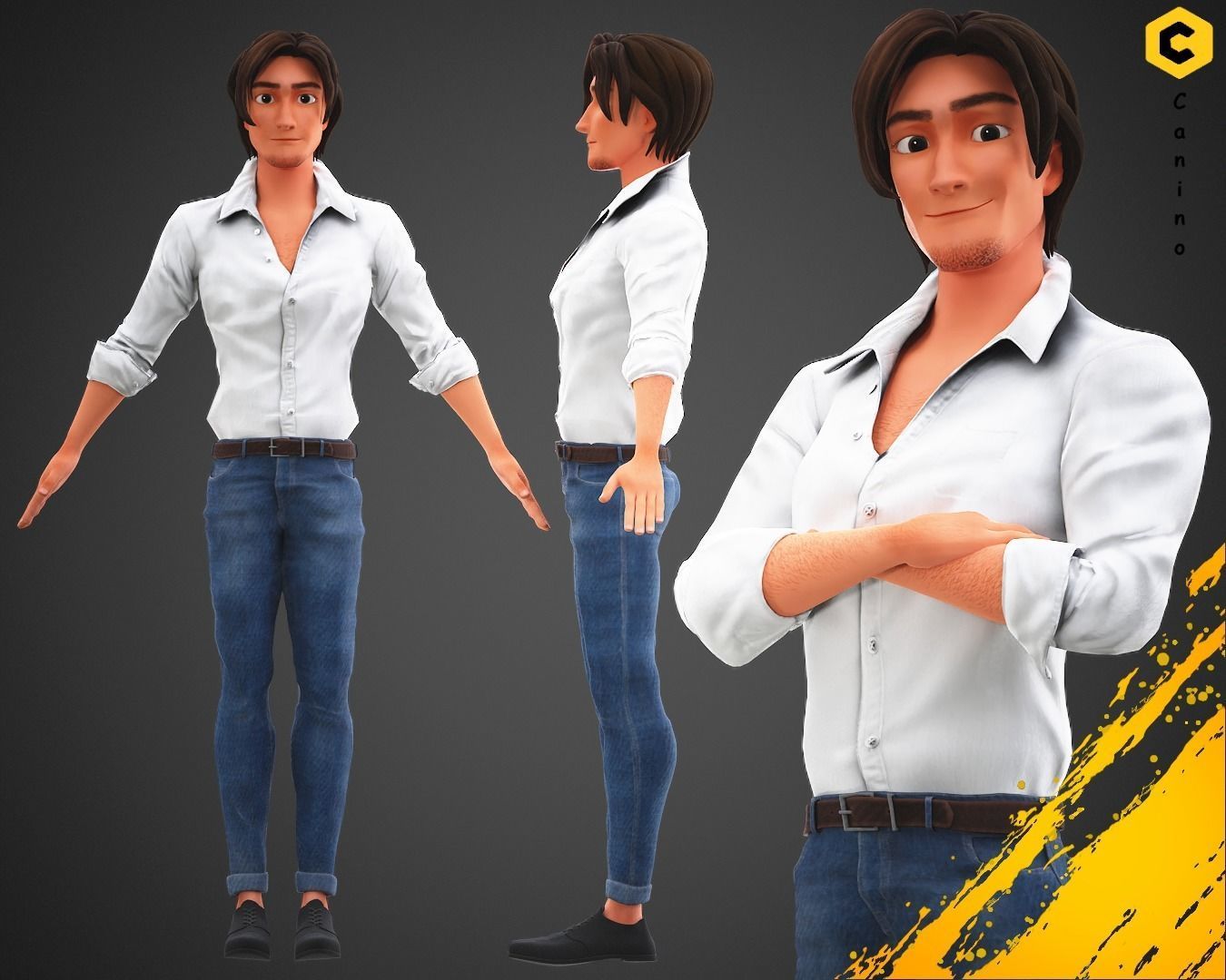 Stylized Game Cartoon Man character rigged Yujin Low-poly 3D model_2