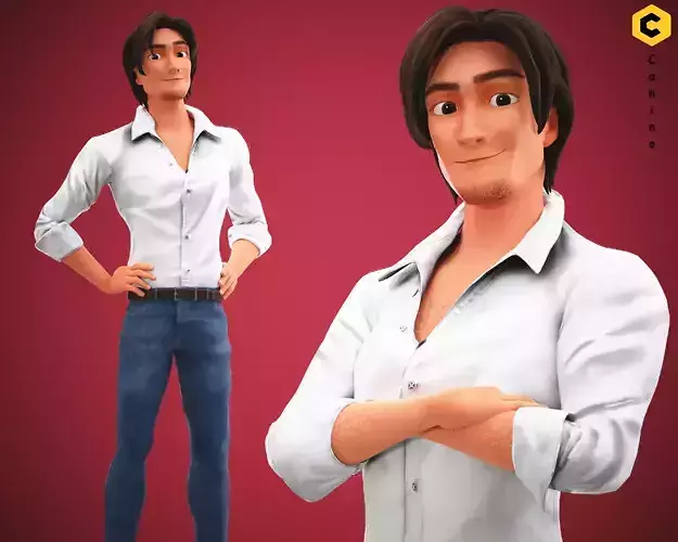 Stylized Game Cartoon Man character rigged Yujin Low-poly 3D model
