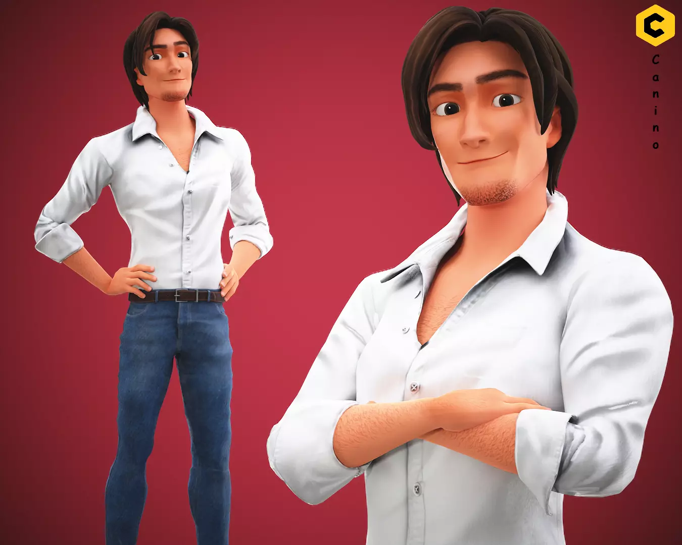 Stylized Game Cartoon Man character rigged Yujin Low-poly 3D model_0