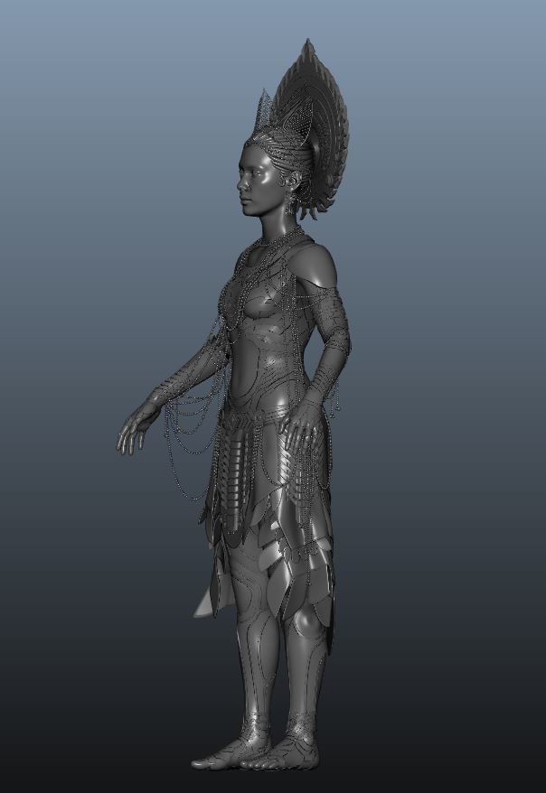 Female 3D model woman in armor Low-poly 3D model_1