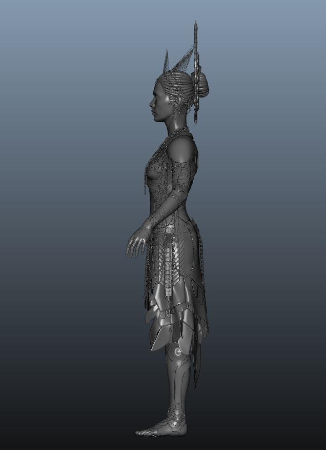 Female 3D model woman in armor Low-poly 3D model_2