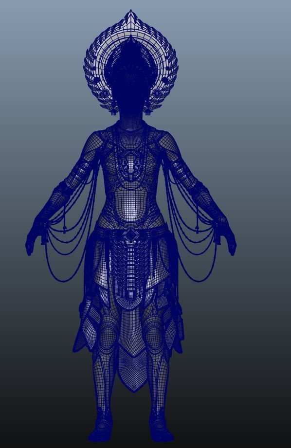 Female 3D model woman in armor Low-poly 3D model_3