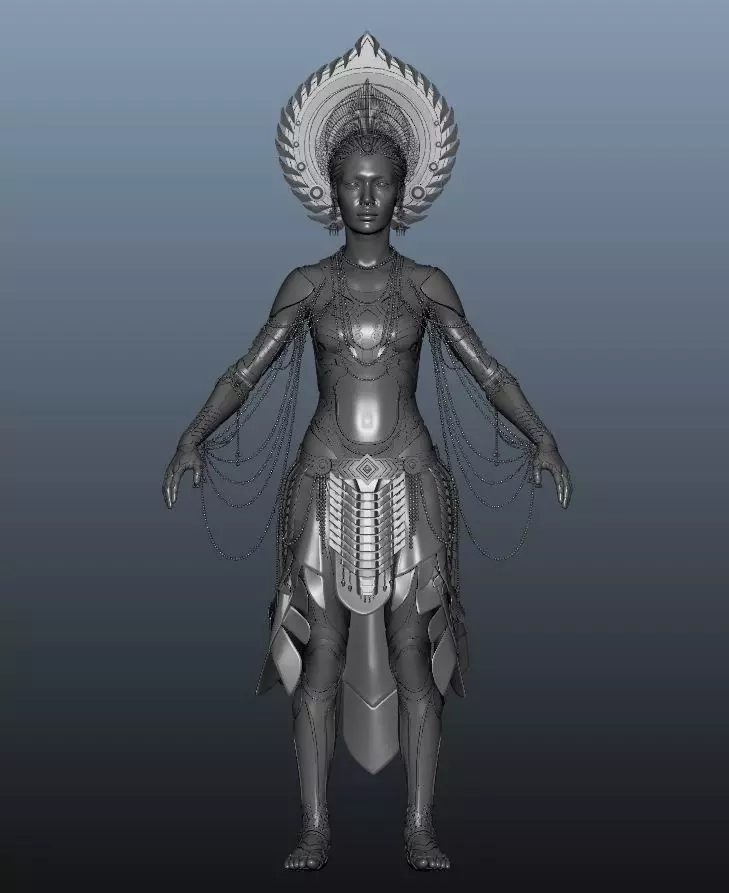 Female 3D model woman in armor Low-poly 3D model_0