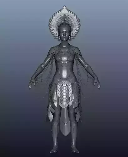 Female 3D model woman in armor Low-poly 3D model