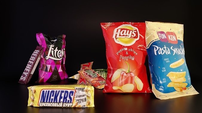 Snacks bars packages Low-poly 3D model 5