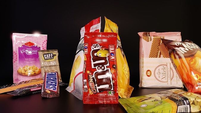 Snacks bars packages Low-poly 3D model 6