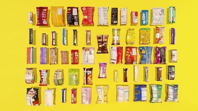 Snacks bars packages Low-poly 3D model 3
