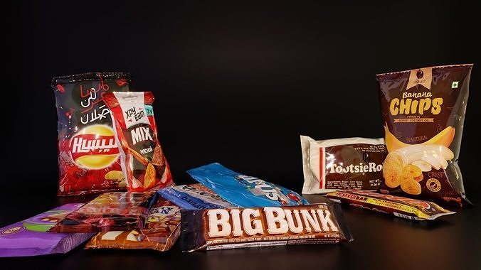 Snacks bars packages Low-poly 3D model 7