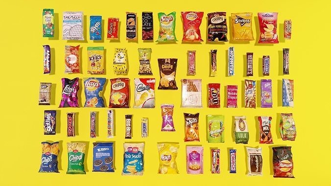 Snacks bars packages Low-poly 3D model 2