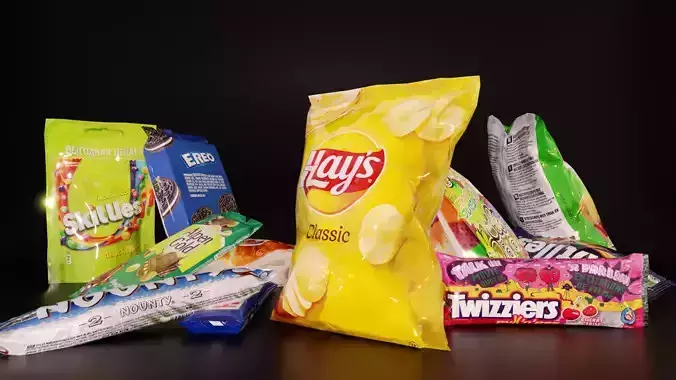 Snacks bars packages Low-poly 3D model