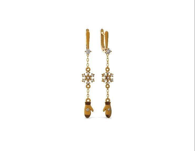 Dangling snowflake earrings with mittens 675 3D print model_7