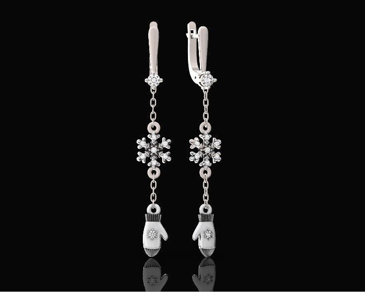 Dangling snowflake earrings with mittens 675 3D print model_1