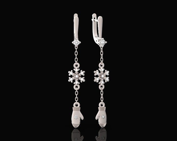 Dangling snowflake earrings with mittens 675 3D print model_18