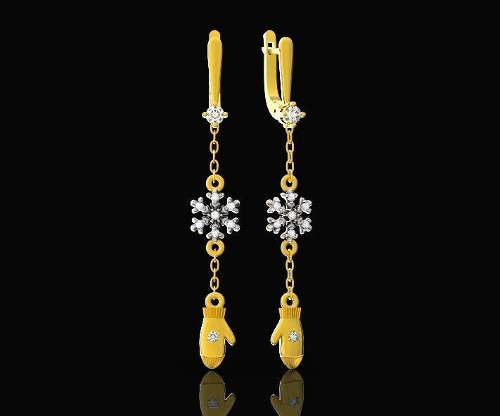 Dangling snowflake earrings with mittens 675 3D print model_33