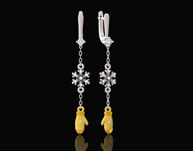 Dangling snowflake earrings with mittens 675 3D print model_24