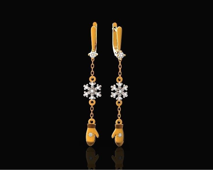 Dangling snowflake earrings with mittens 675 3D print model_13