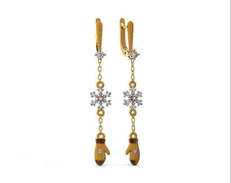 Dangling snowflake earrings with mittens 675 3D print model_11