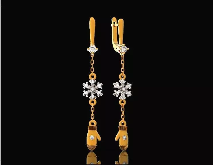 Dangling snowflake earrings with mittens 675 3D print model_0