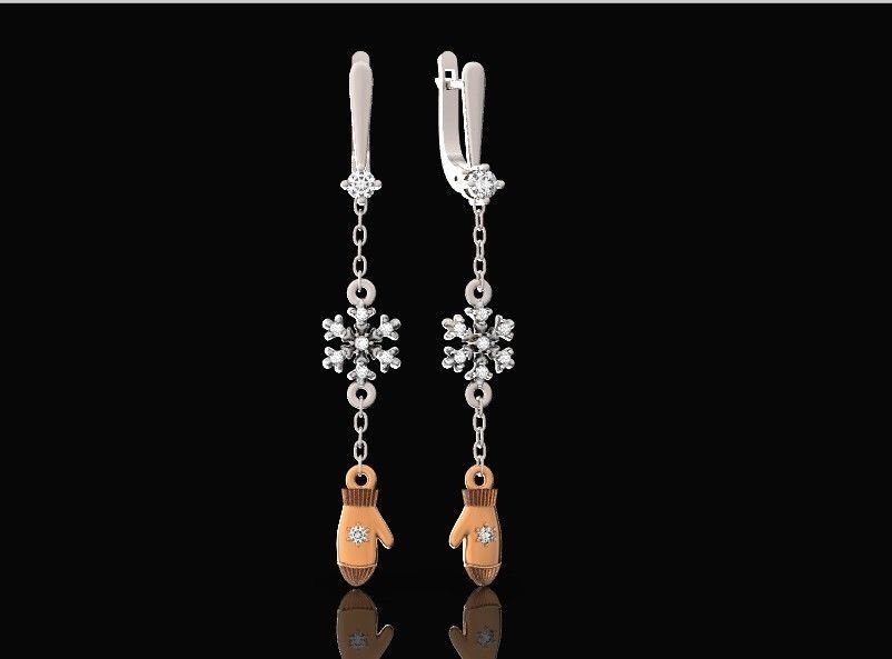 Dangling snowflake earrings with mittens 675 3D print model_23