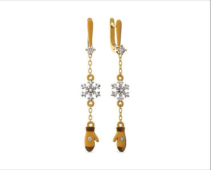 Dangling snowflake earrings with mittens 675 3D print model_8